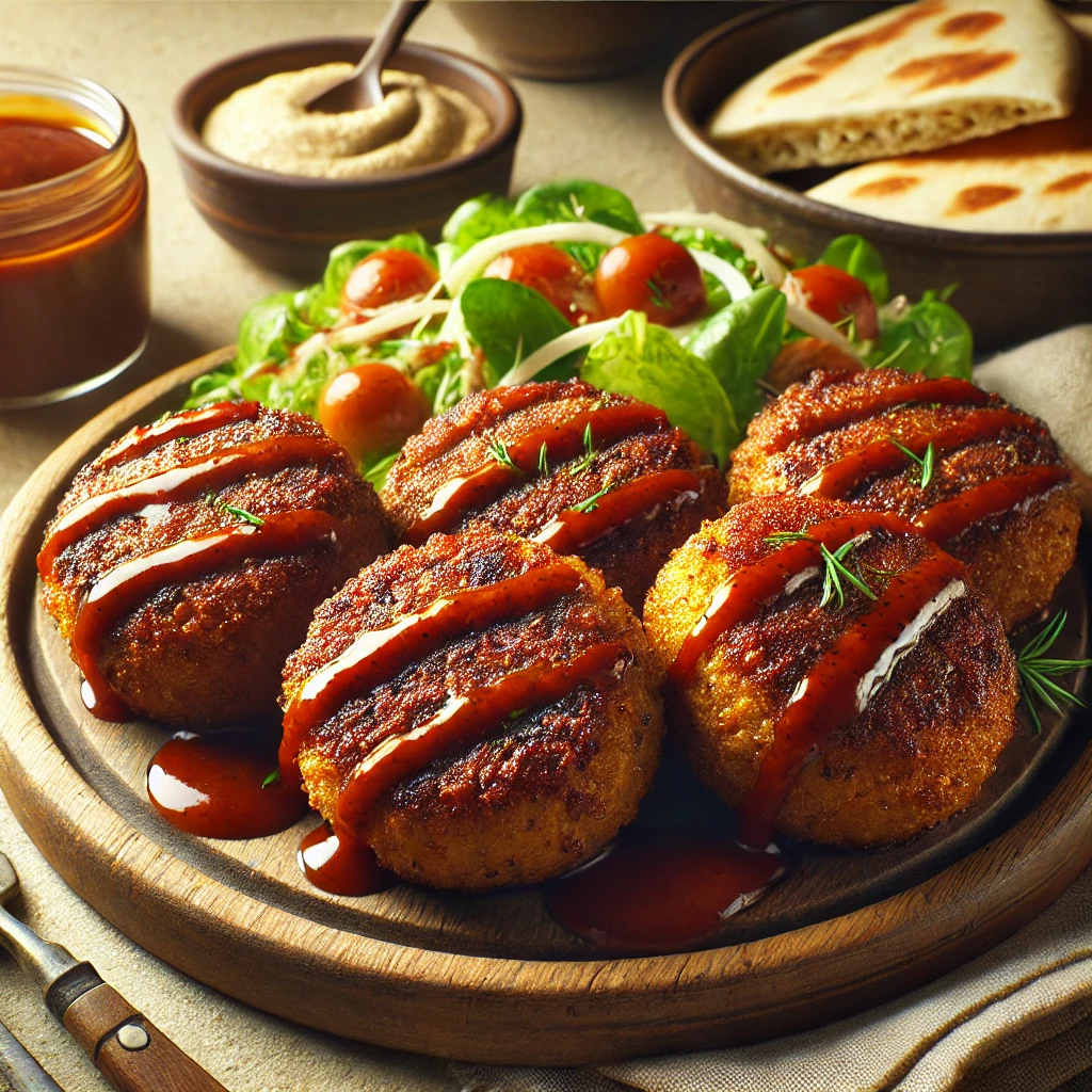 Füstös ízvilágú, grillezett falafel friss salátával