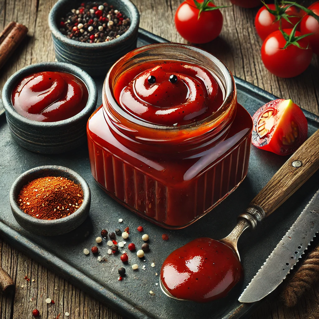 HÃ¡zi kÃ©szÃ­tÃ©sÅ± fÃ¼stÃ¶s ketchup grillezett paradicsombÃ³l Ã©s BBQ szÃ³sszal