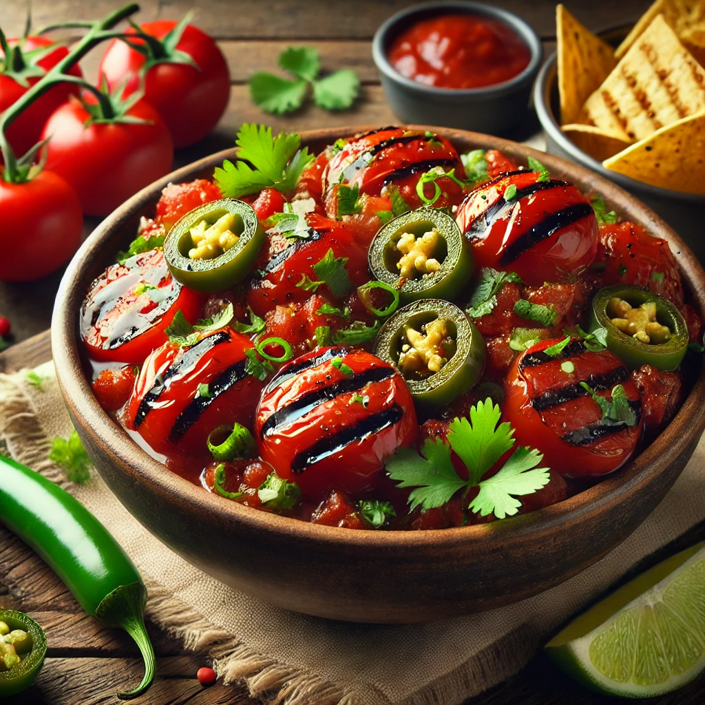 Füstös grillezett paradicsomos salsa jalapeno paprikával és korianderrel