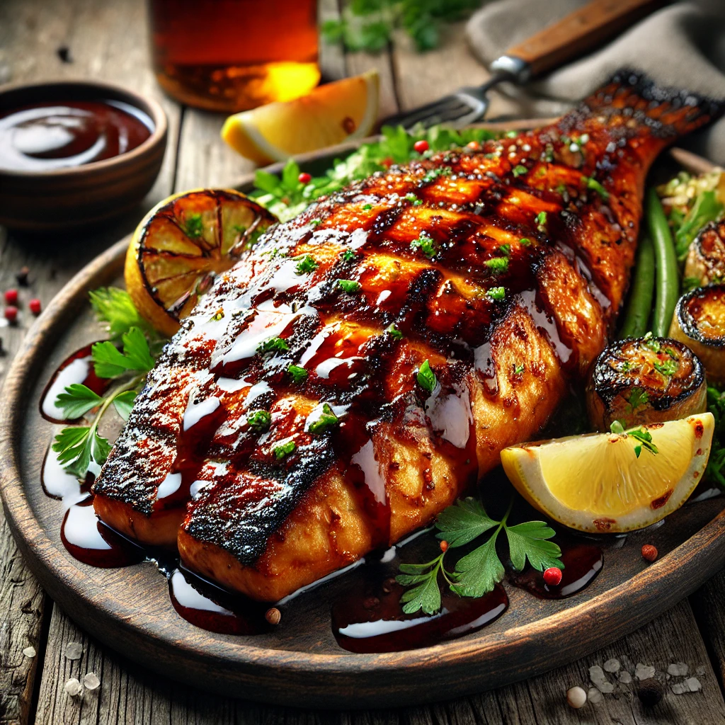 Szaftos, füstös harcsa BBQ szósszal és friss fűszerekkel