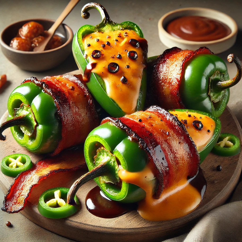 Sajttal töltött, baconbe tekert grillezett jalapeno BBQ szósszal