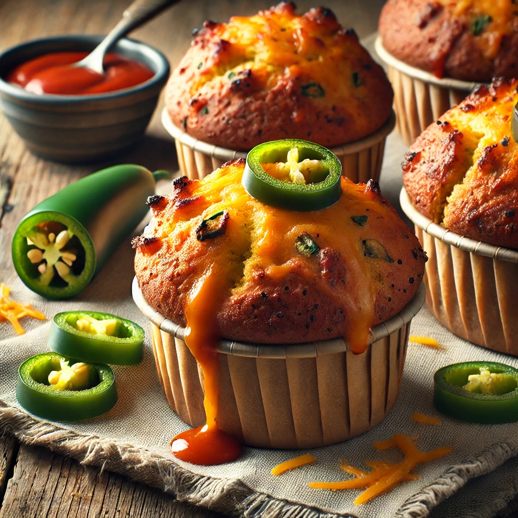 Füstös, grillezett jalapeno cheddar muffin BBQ szósszal és csípős ízekkel