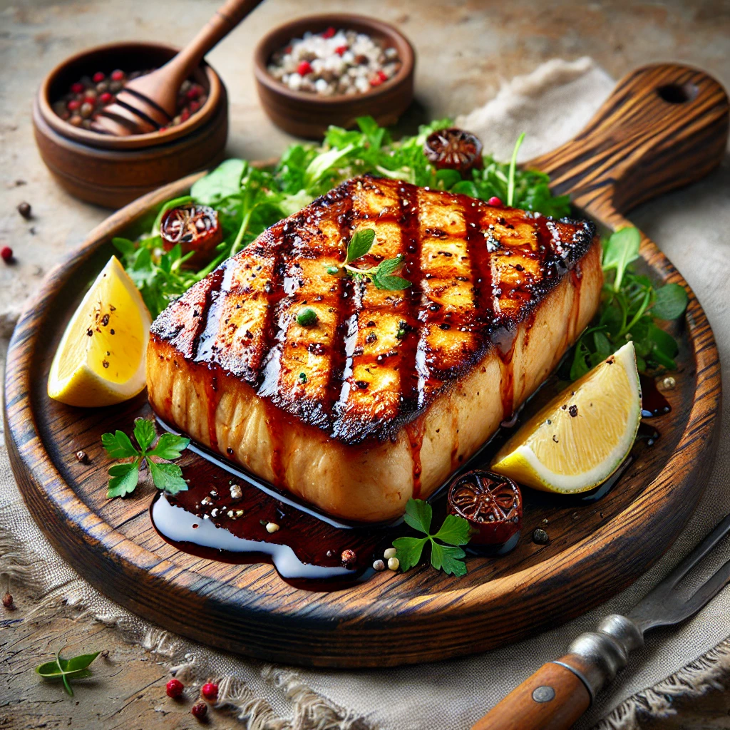 Szaftos, füstös kardhal BBQ szósszal és friss fűszerekkel