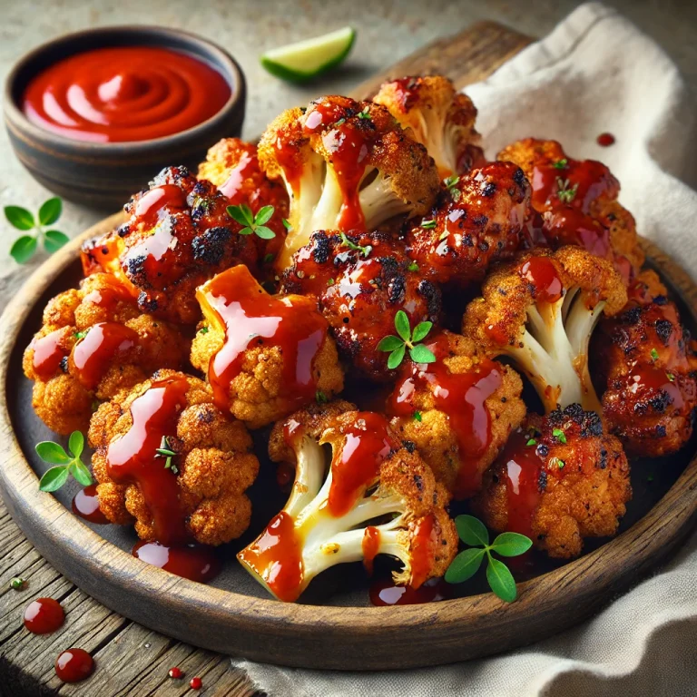 BBQ grillezett karfiolos Buffalo wings tálalva