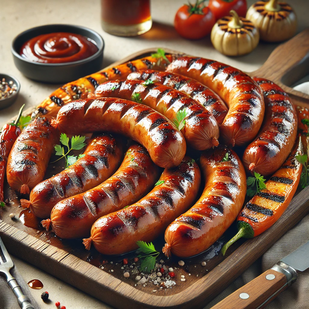 Szaftos és füstös grillezett kolbász BBQ mázzal