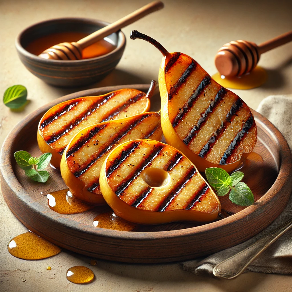 Karamellizált, füstös grillezett körteszeletek