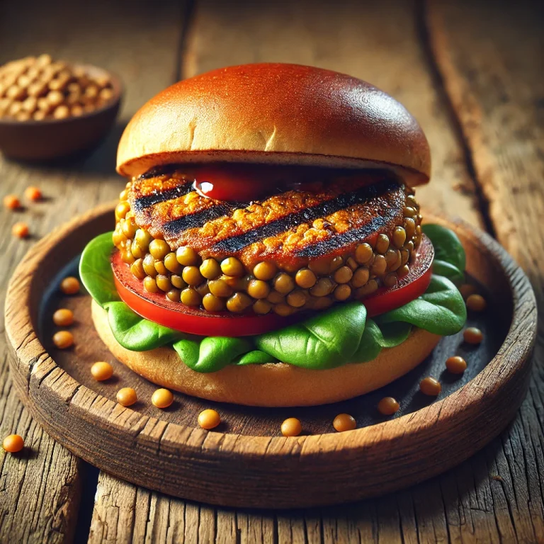 BBQ grillezett lencseburger tálalva