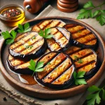 BBQ grillezett padlizsán szeletek tálalva