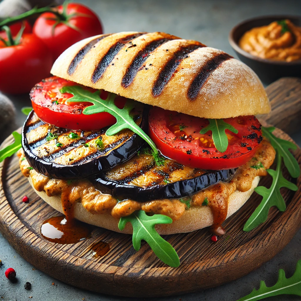 Füstös, grillezett padlizsánkrémes szendvics cheddar sajttal és BBQ szósszal