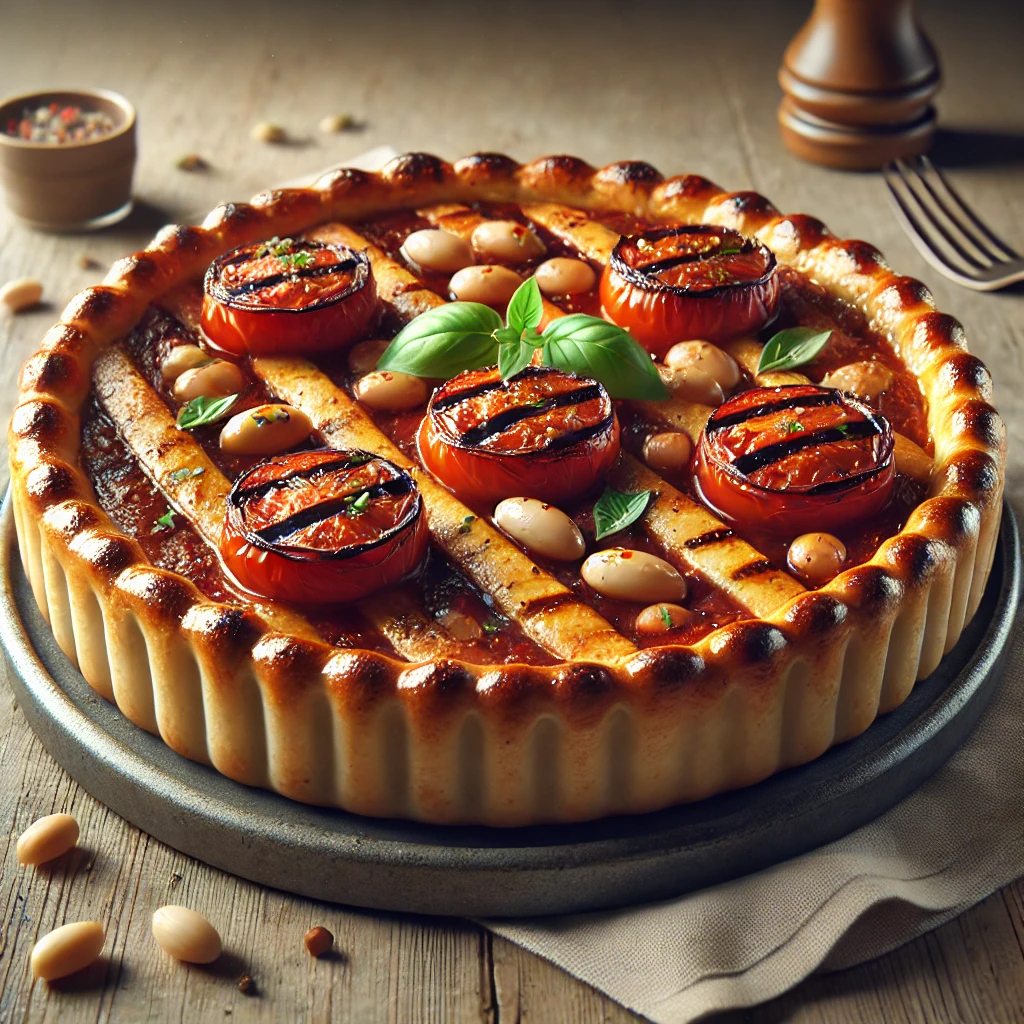 Füstös grillezett pite paradicsomos babos töltelékkel és BBQ szósszal