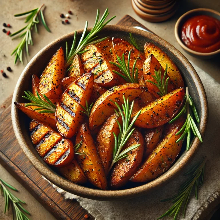 BBQ grillezett rozmaringos fűszeres burgonya tálalva