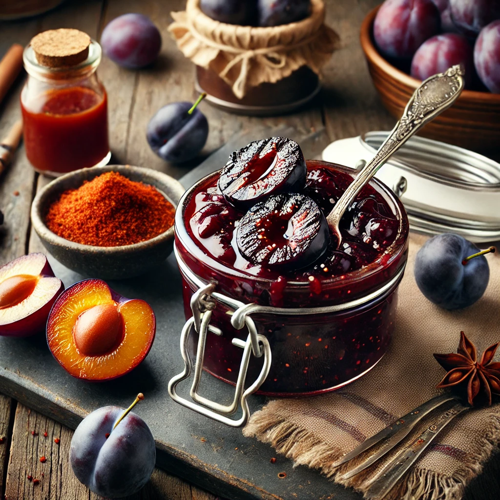 HÃ¡zi kÃ©szÃ­tÃ©sÅ± fÃ¼stÃ¶s szilvaszÃ³sz grillezett szilvÃ¡bÃ³l Ã©s BBQ szÃ³sszal