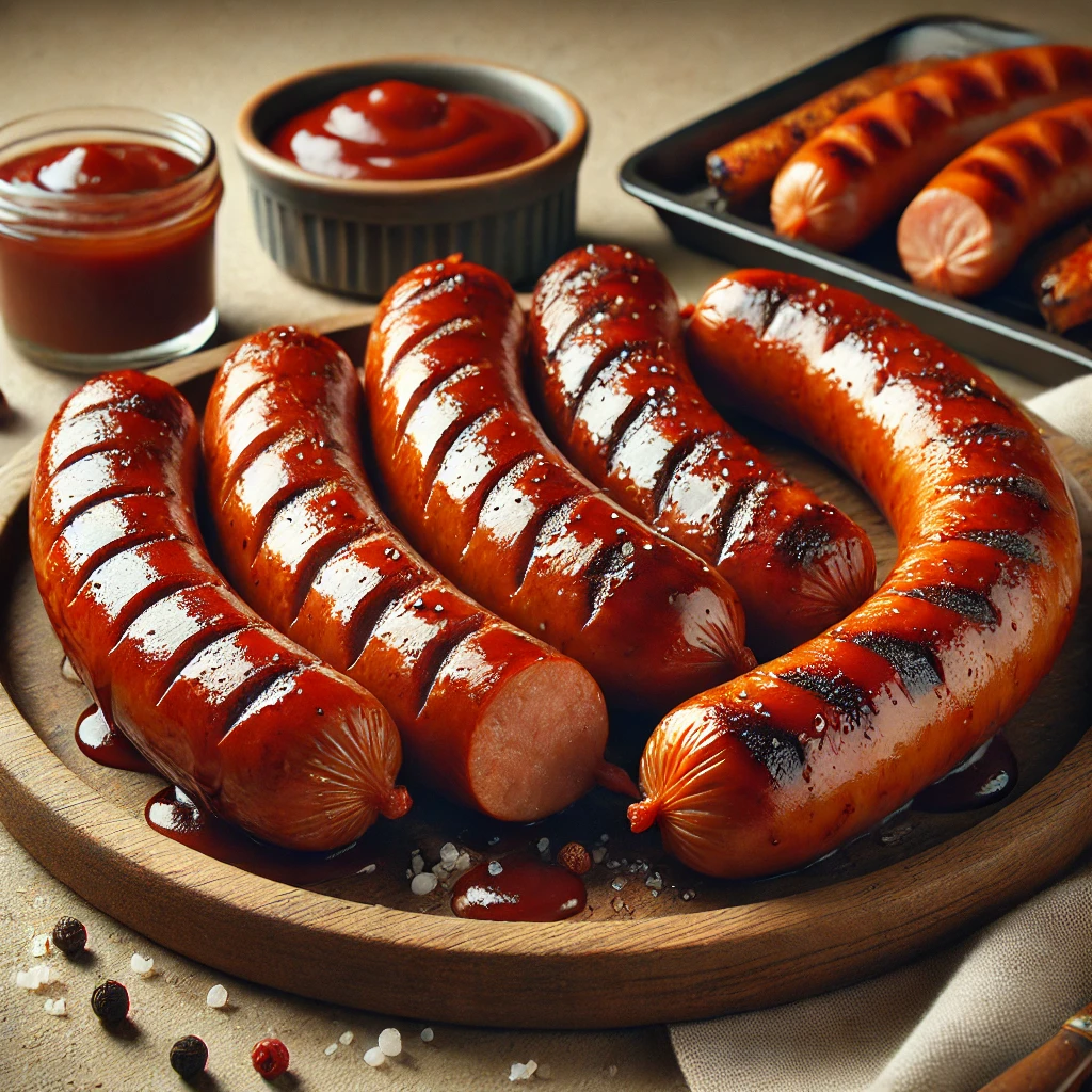 Szaftos és füstös grillezett BBQ kolbász mézes szósszal