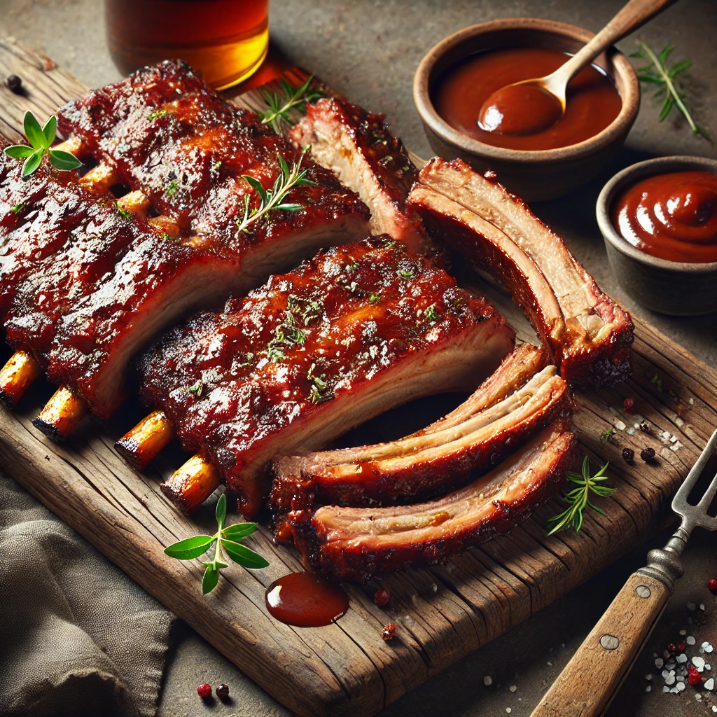 Szaftos és fűszeres grillezett BBQ sertésborda mézes szósszal