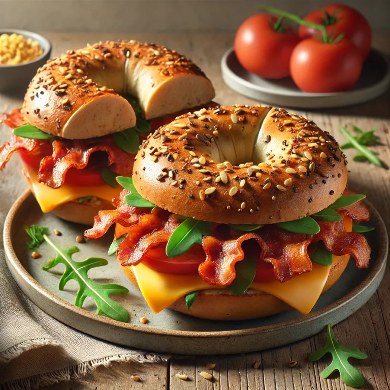 Baconös bagel tálalva