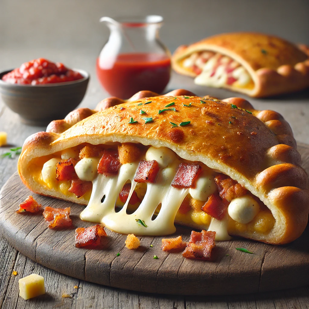 Juhtúróval és baconnel töltött, ropogós calzone