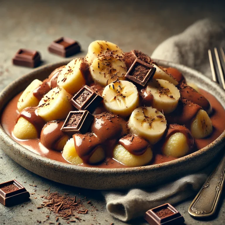 Banános és csokoládés gnocchi tálalva