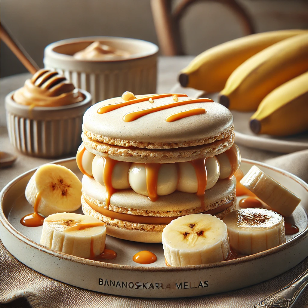Banános és karamellás ízvilággal készült macaron