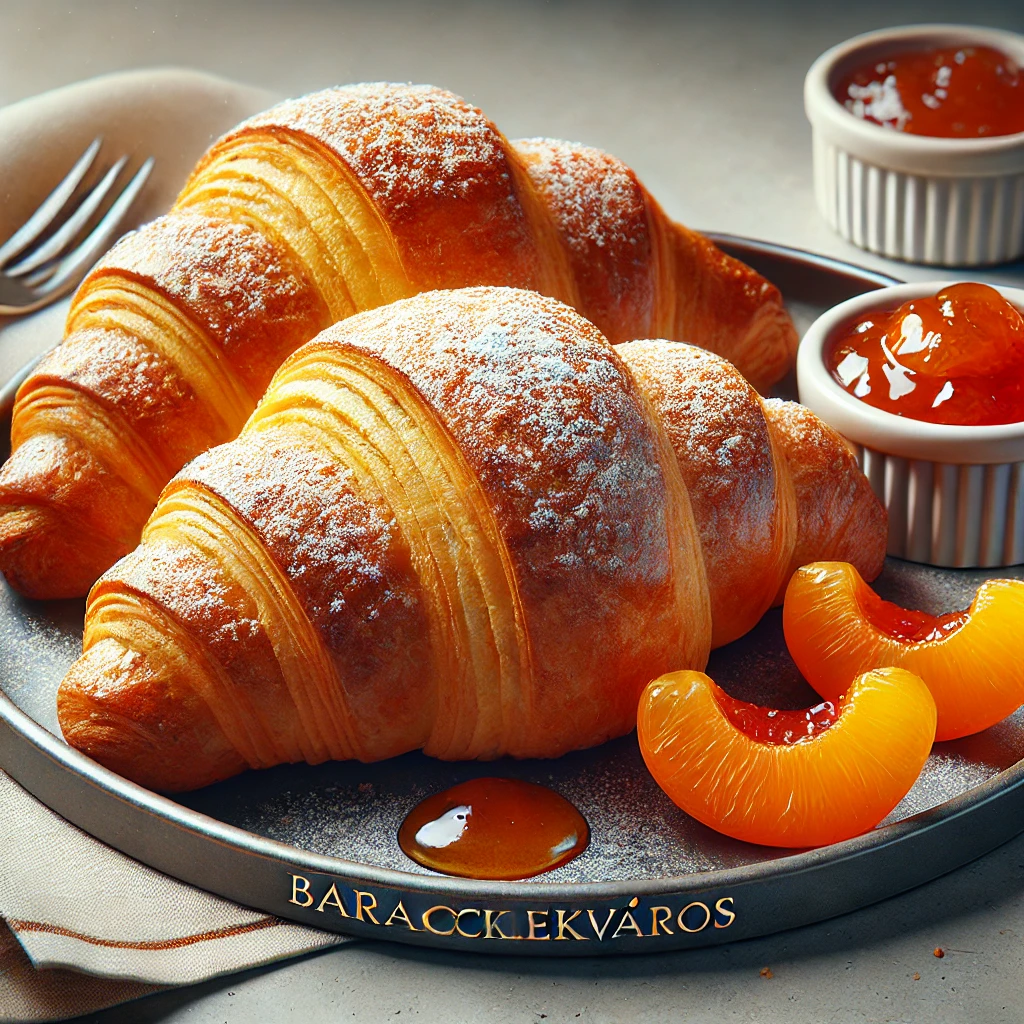 Frissen sült házi baracklekváros croissant, tökéletes reggelire