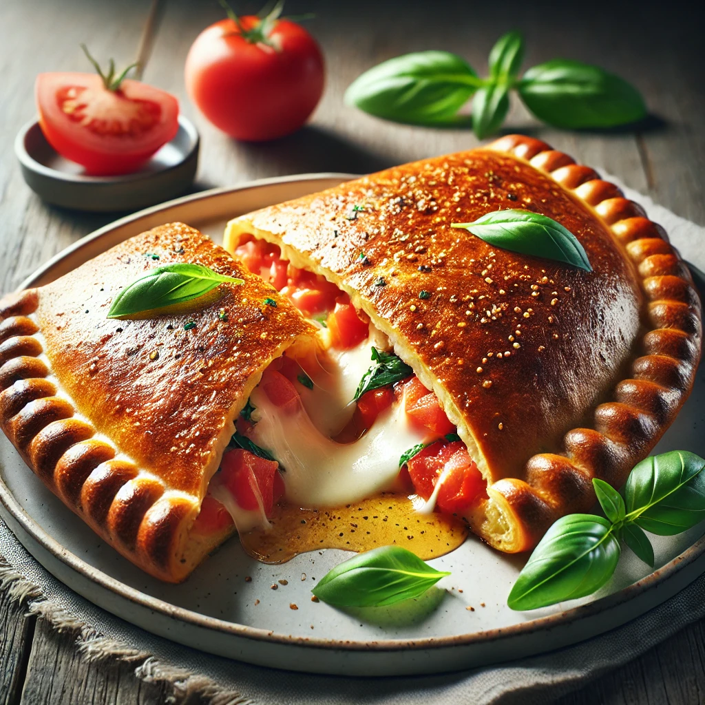 Könnyű és friss calzone paradicsommal és bazsalikommal