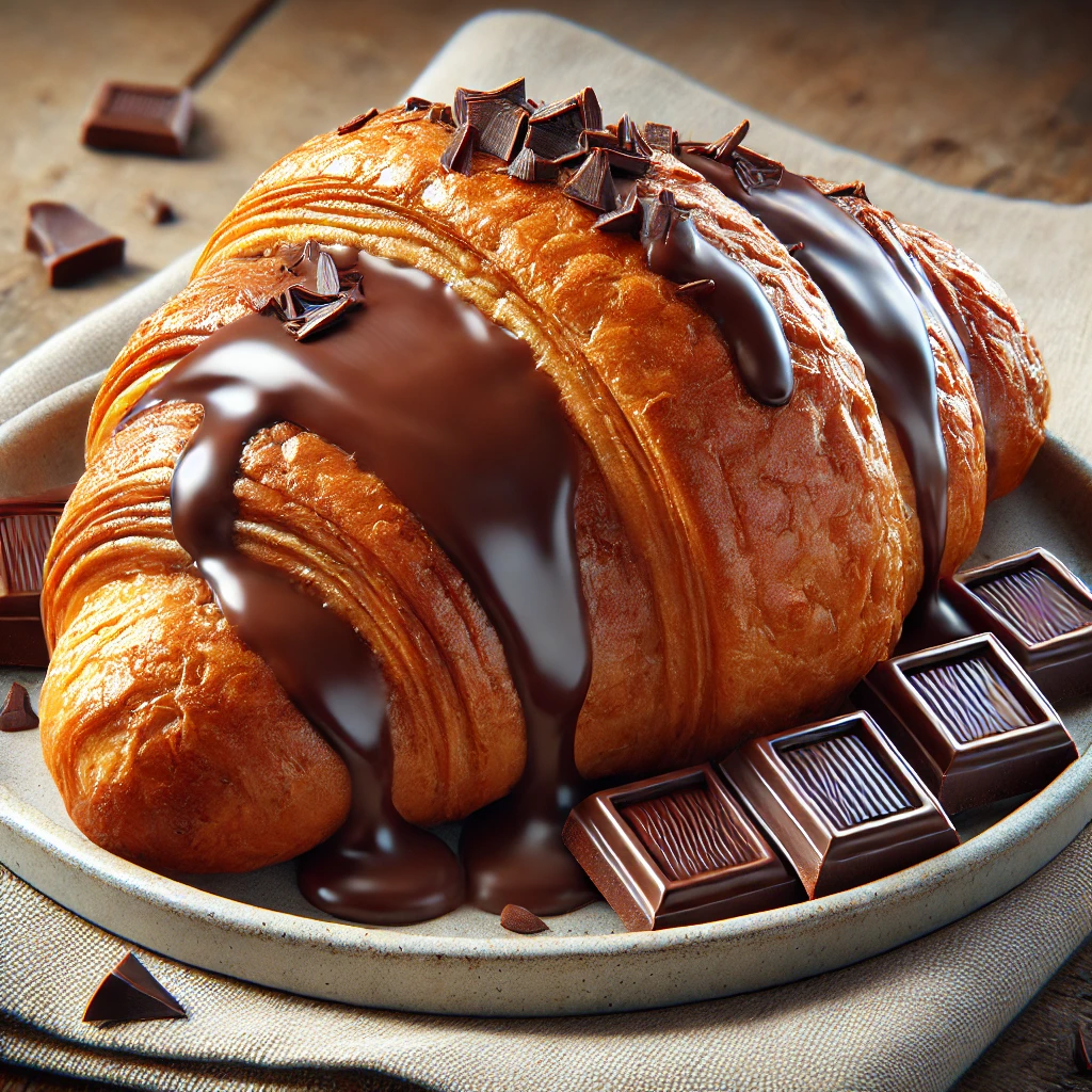 Csokoládéval töltött, aranybarna és vajas croissant
