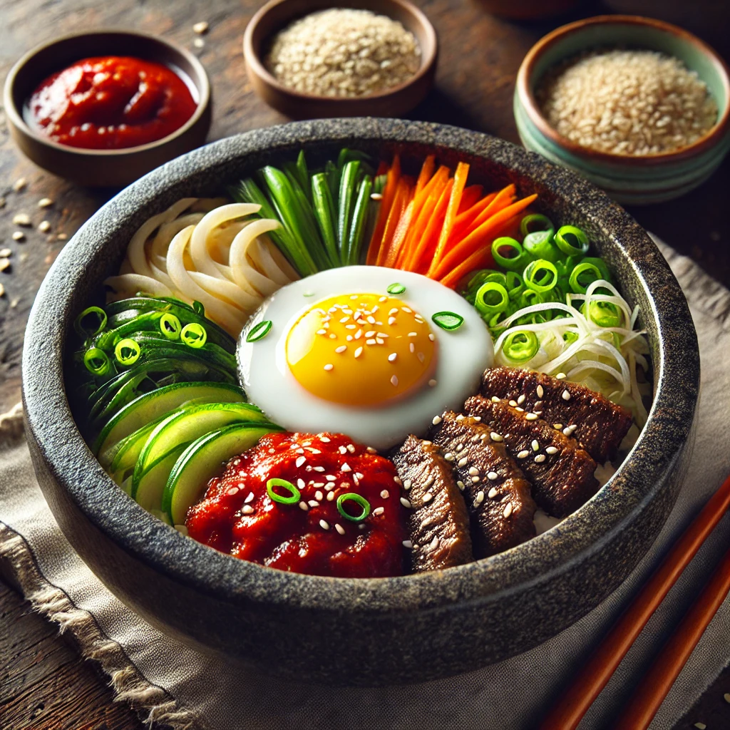 Autentikus koreai bibimbap marhahússal és fűszeres gochujanggal