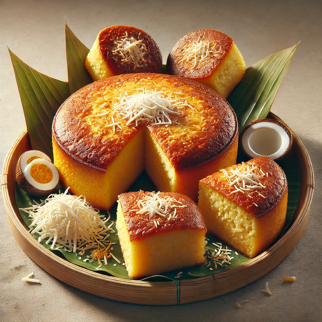 Hagyományos Fülöp-szigeteki Bibingka rizsliszttel és kókusztejjel