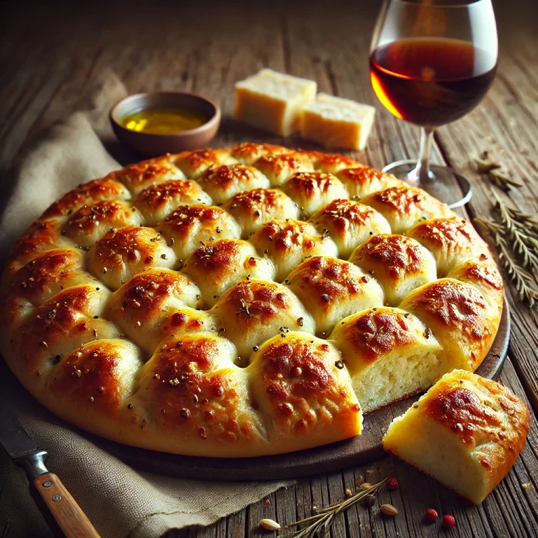 Borral készült focaccia tálalva