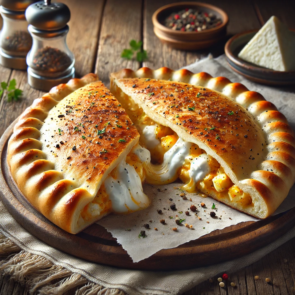 Krémes tejfölös-sajtos töltelékkel készült calzone