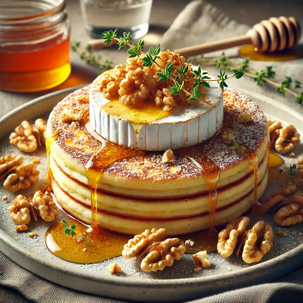 Krémes Brie sajttal készült palacsinta mézzel és dióval