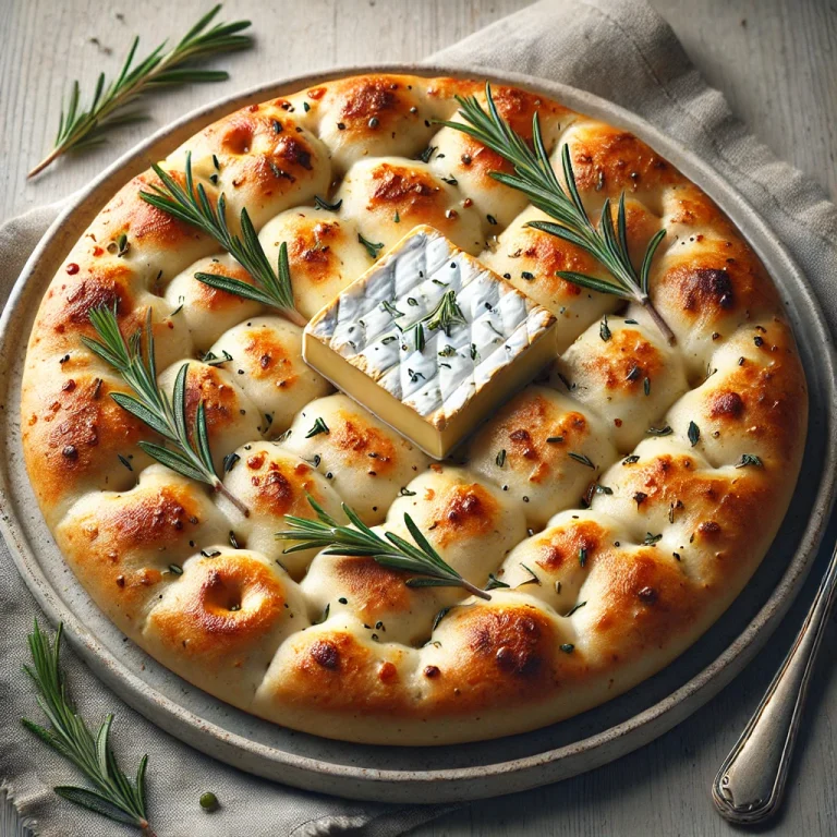 Brie sajtos és rozmaringos focaccia tálalva