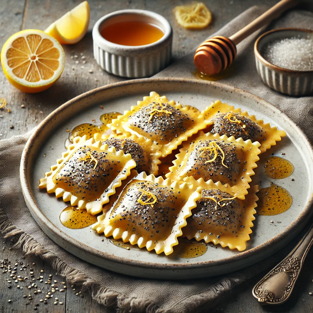 Egészséges, növényi alapú chia magos ravioli mandulatejjel