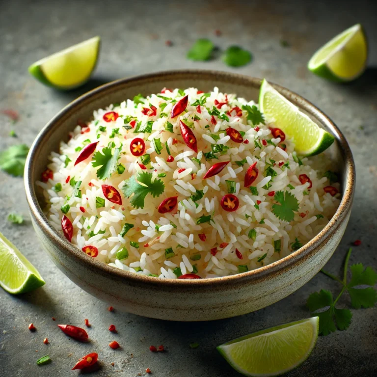 Chili lime rizs tálalva