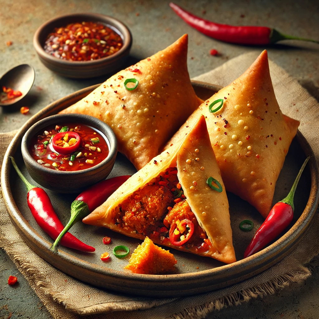 Ropogós samosa csípős csirkés töltelékkel