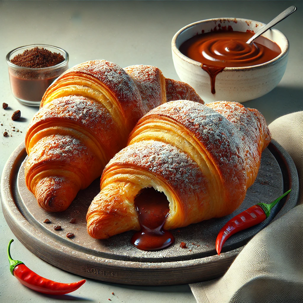 Frissen sült házi chilis csokoládés croissant, tökéletes reggelire