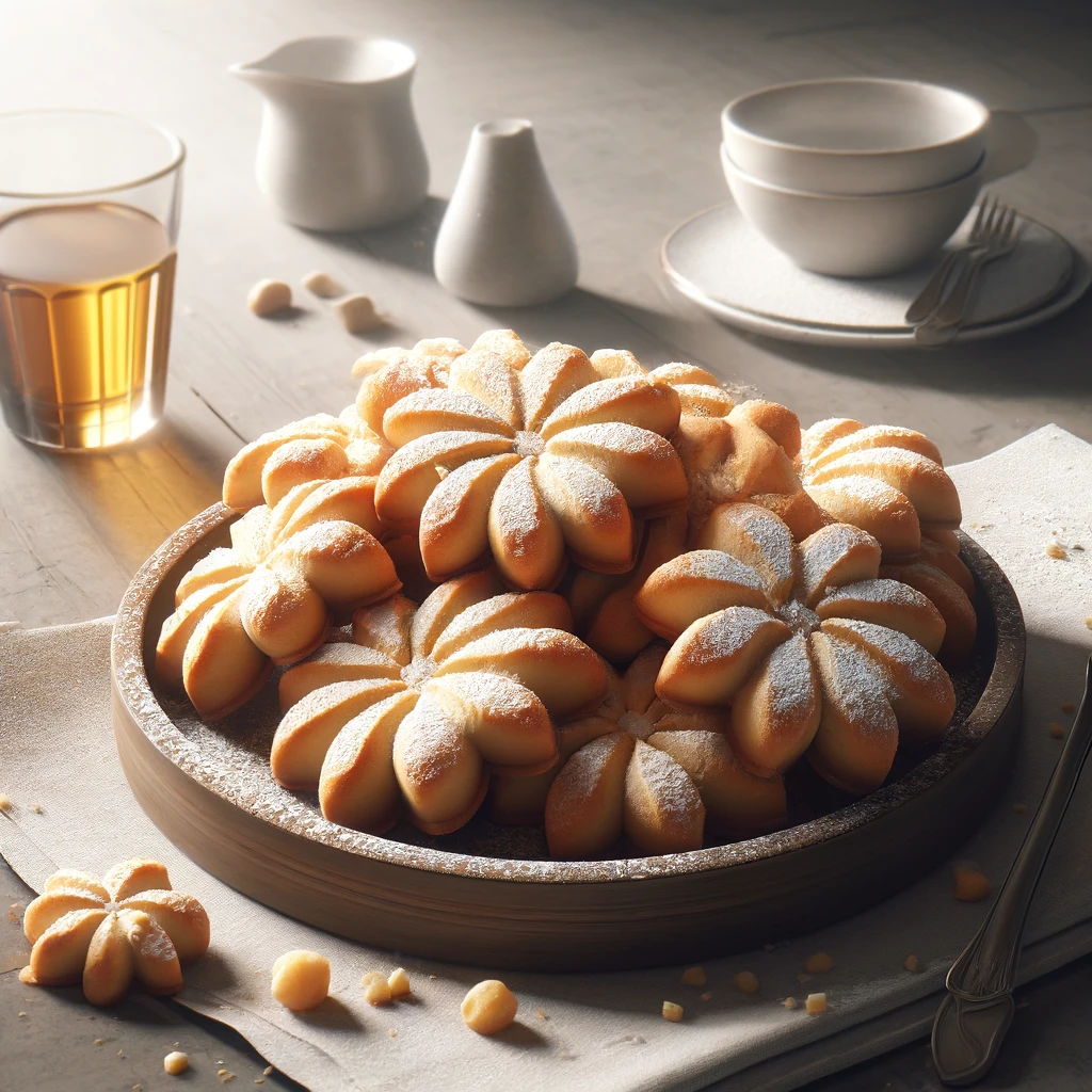 Tradicionális mallorcai crespells porcukorral meghintve