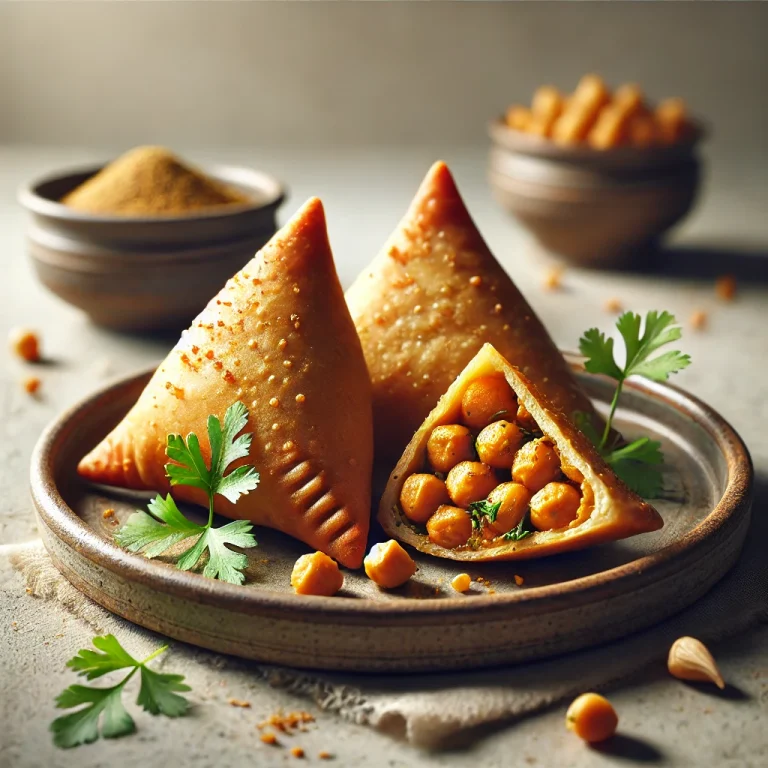Csicseriborsós és korianderes samosa tálalva