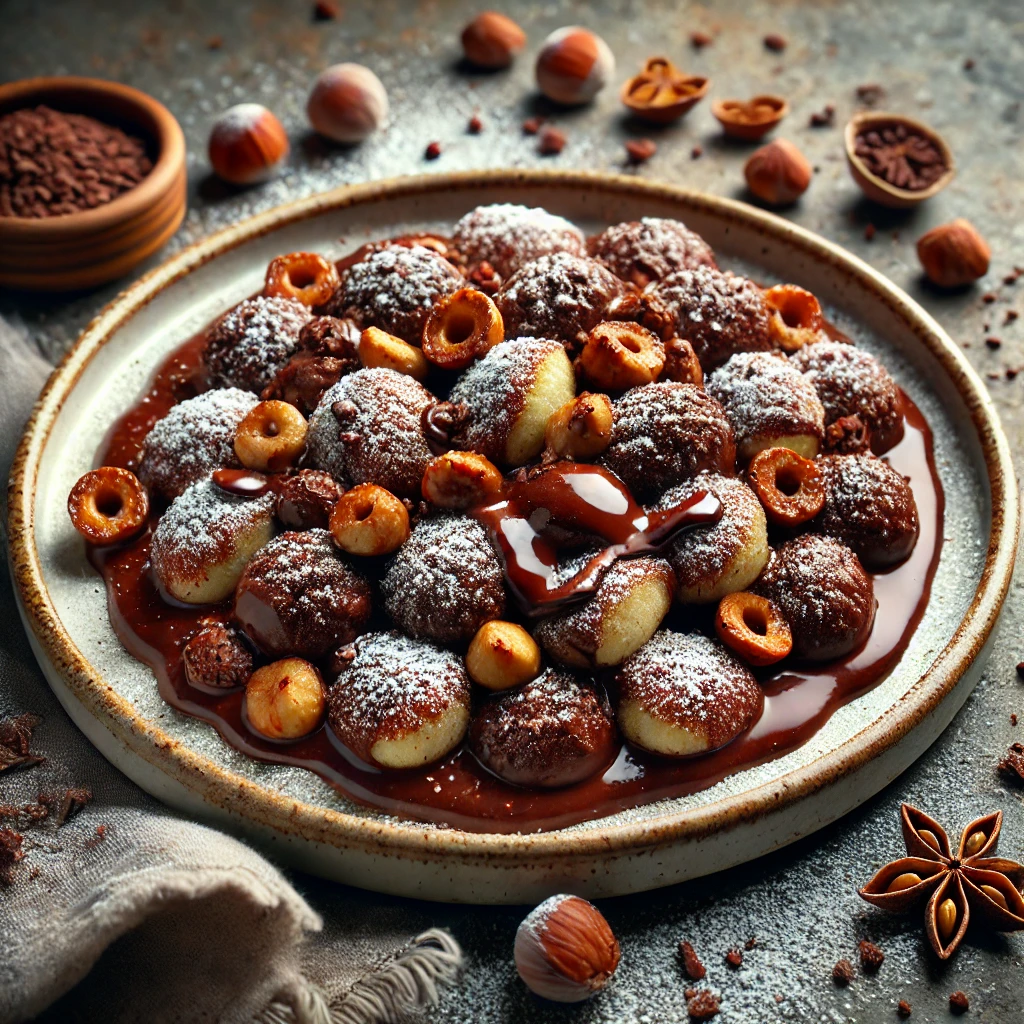 Édes gnocchi recept csokoládékrémes öntettel és pirított mogyoróval