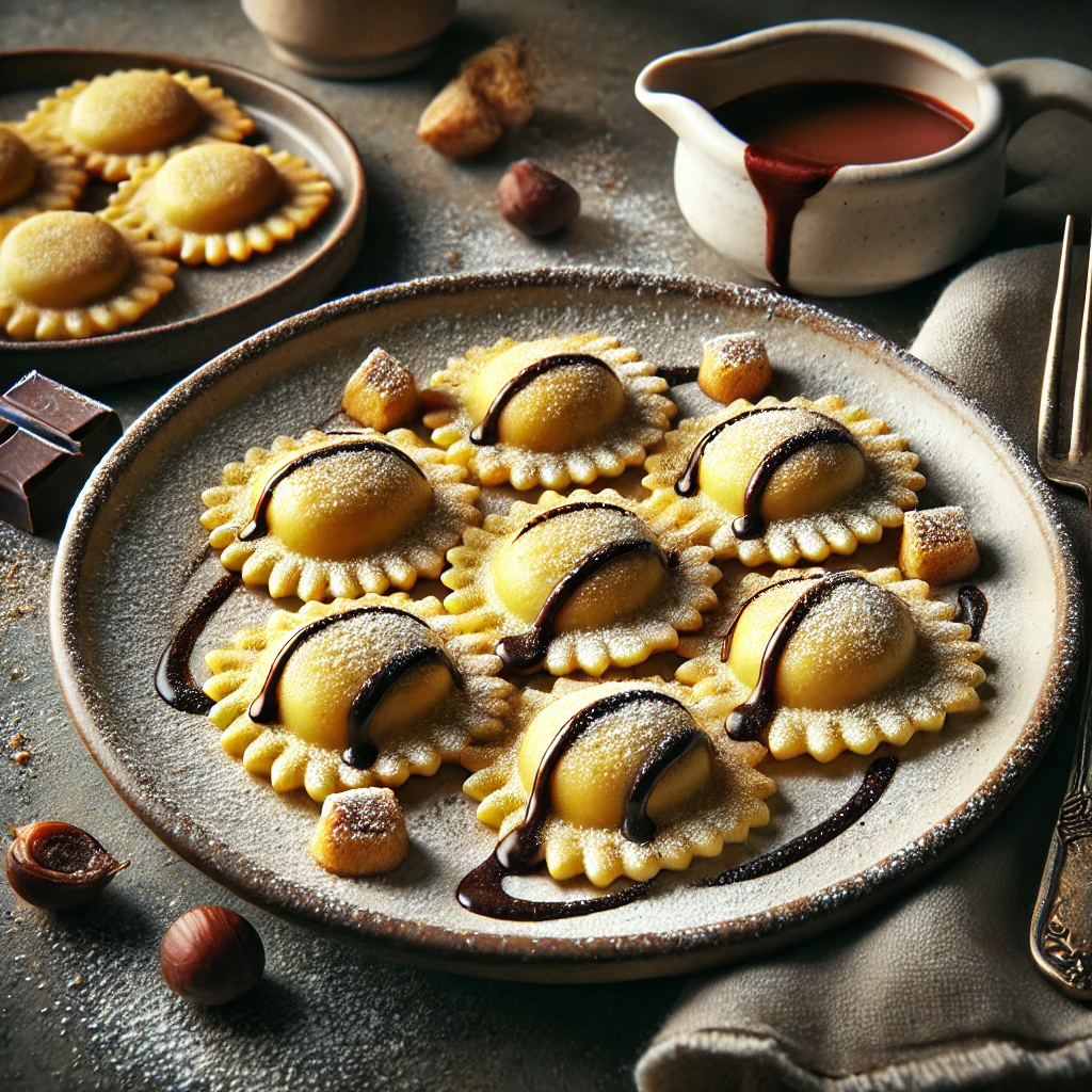 Krémes, gesztenyés ravioli mascarponéval és étcsokoládéval