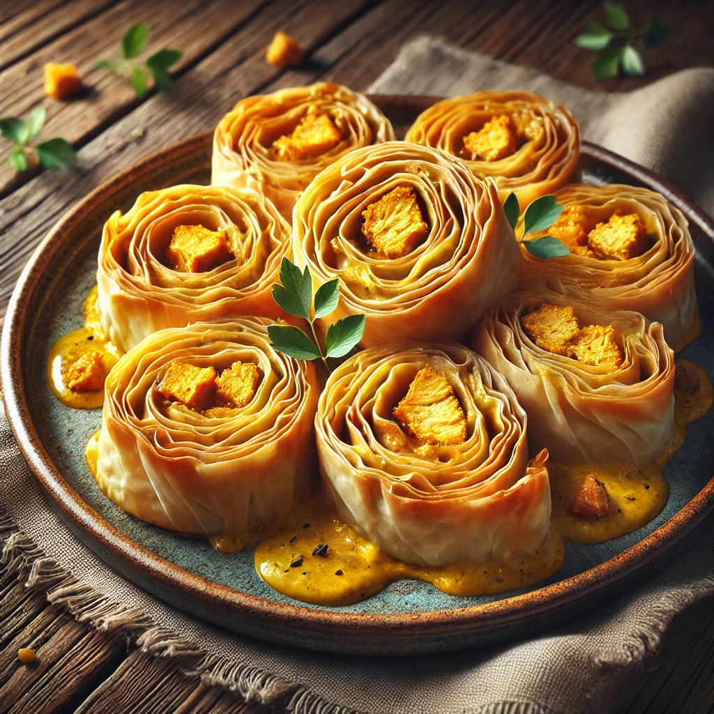 Fűszeres csirkés burek joghurtos curryszósszal