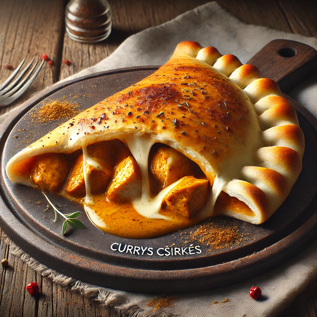 Fűszeres, currys csirkés töltelékkel készült calzone