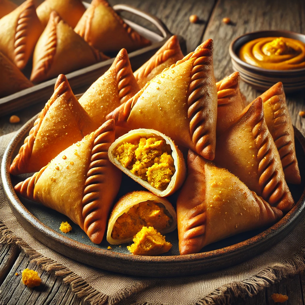 Ropogós samosa tésztában szaftos, fűszeres csirkés töltelékkel