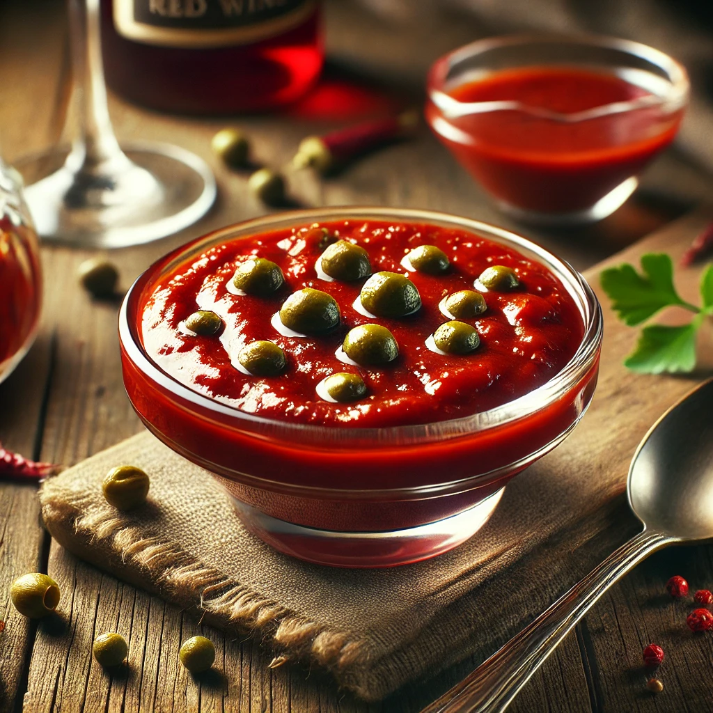FÅ±szeres Ã©s karakteres hÃ¡zi szÃ³sz vÃ¶rÃ¶sborral, curryvel Ã©s kapribogyÃ³val