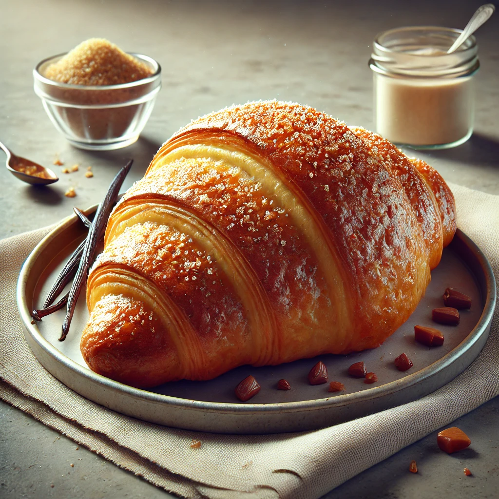Vaníliás cukorral ízesített, aranybarna croissant