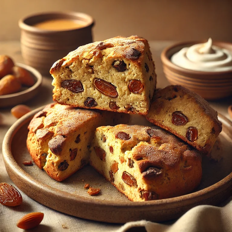 Datolyás-fahéjas cukormentes scone tálalva