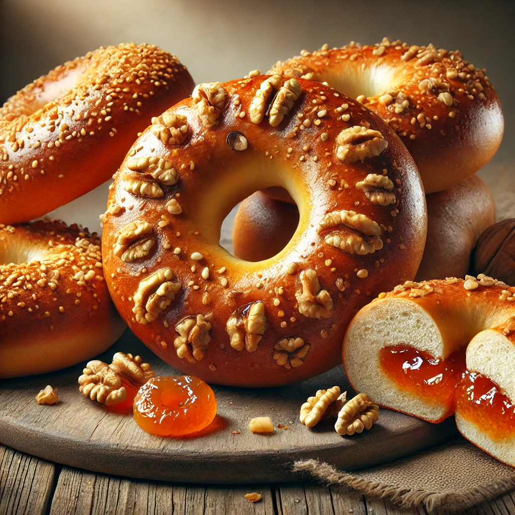 Egyedi bagel dióval és baracklekvárral