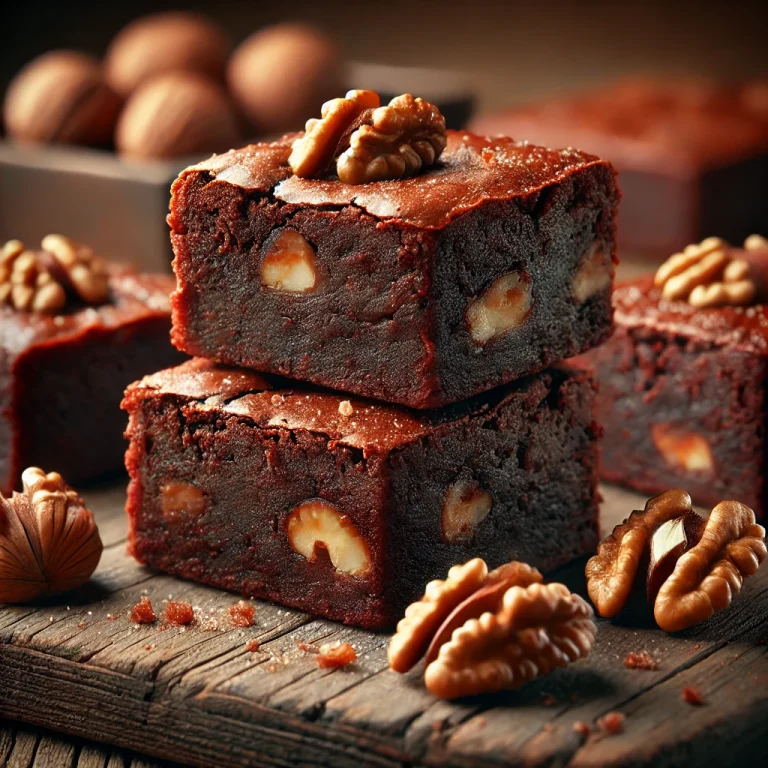 Diós csokoládé brownie szeletelve, ropogós diódarabokkal
