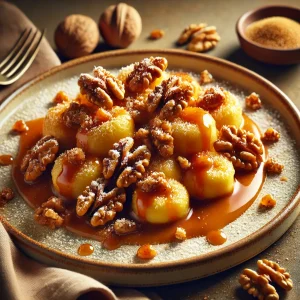 Édes gnocchi recept karamellás szósszal és pirított dióval