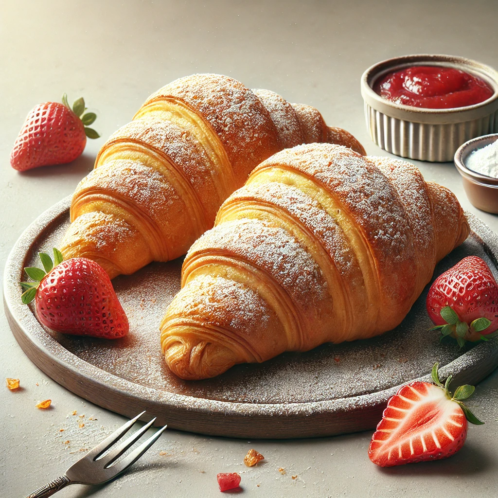 Frissen sült házi epres croissant, tökéletes reggelire
