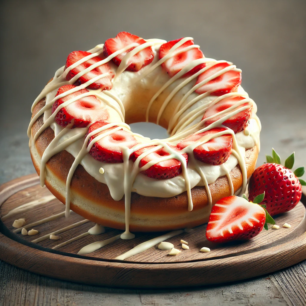 Friss eperrel és fehércsokoládéval készült bagel, tökéletes reggelire vagy desszertként
